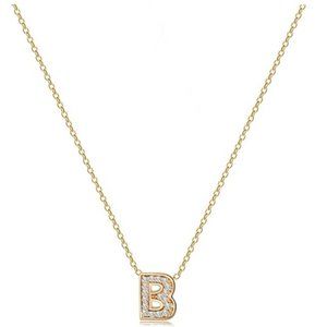 14k Gold CZ "B" Initial Necklace